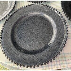 Deep Blue Glass Charger 13" Dinner Plate W/ Beaded Rim  EUC - 7 plates available